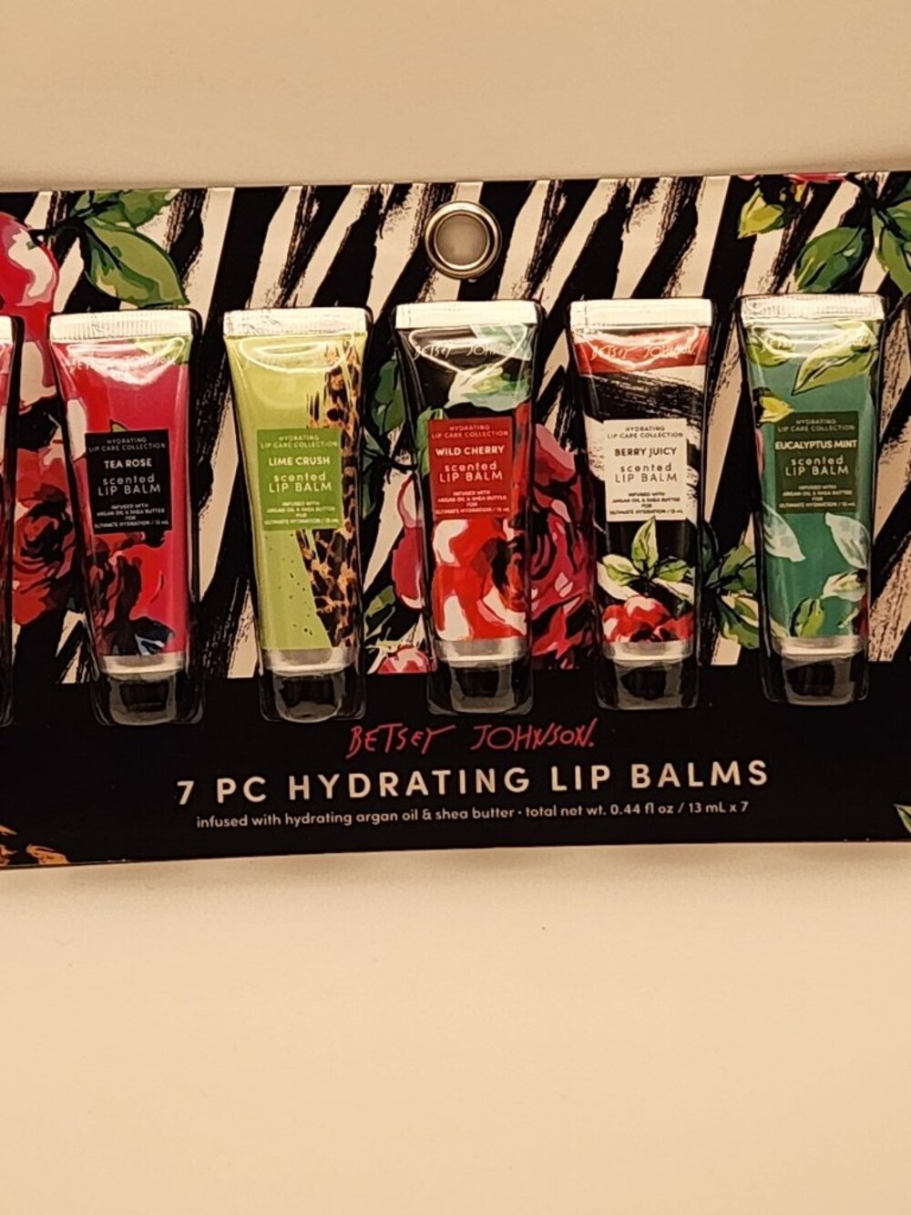 Betsey Johnson seven piece hydrating Lip Balms NIP